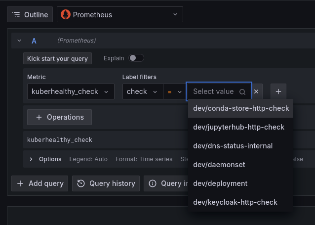 Display of available kuberhealthy metrics in Grafana